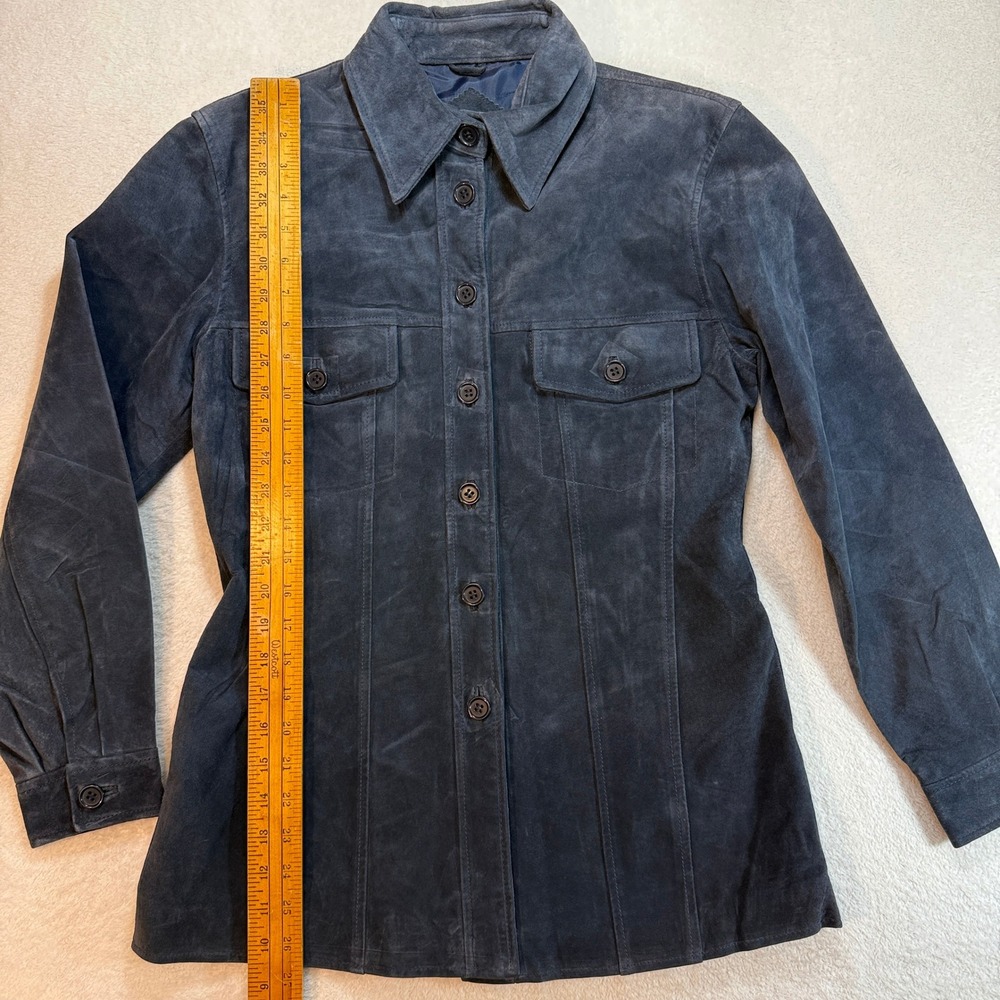 Jessi Lee Womens Small Navy Blue Genuine Leather Suede Button Up Shirt Jacket - Picture 7 of 8